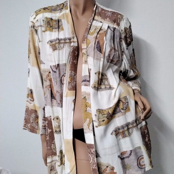 Vintage Alessandra Light Open Cardigan Cover Up Rome Theme Size L Relaxed - Picture 3 of 16